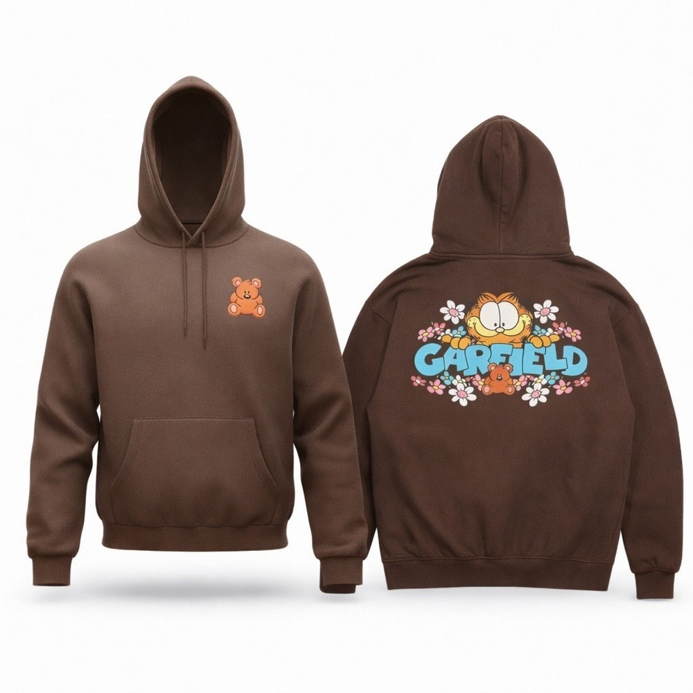 Nickelodeon Garfield Hoodie Brown‎ Teddy Bear Graphic Pullover Medium Unisex 90s